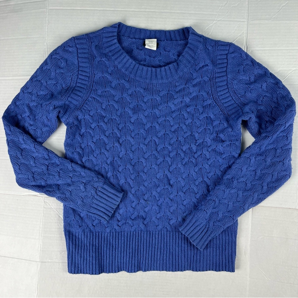 J. Crew Women Sz XS Sweater Honeycomb Cable Knit Wool Angora Blend Preppy Blue